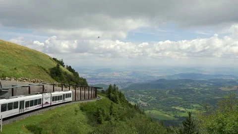 Puy de Dome - summit station - train leaving Stock Footage 79045857