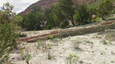 Puye Cliff Dwellings Ancient Native Settlement in New Mexico Landscape Stock Footage 313365069