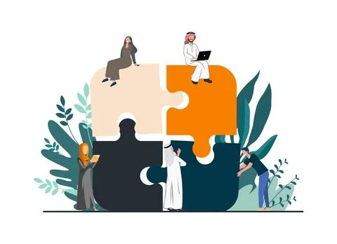 A puzzel showing team work unity, Arab team united, Saudi Arabian team workin Stock Illustration
