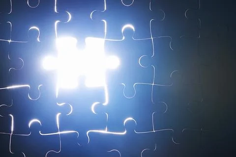 Puzzle, abstract and piece missing in problem solving and solution to challenge Stock Photos