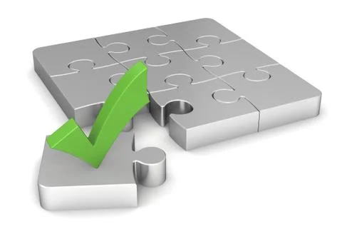 Puzzle and check mark concept  3d illustration Stock Illustration