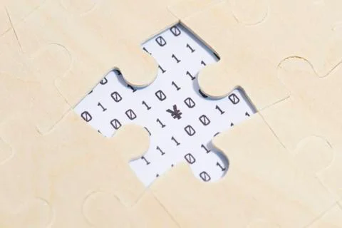 Puzzle and RMB code, teamwork, information encryption 库存照片