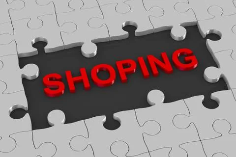Puzzle and shoping. 3D illustration 库存插图