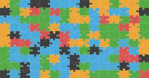 Puzzle background, mixed color Vector jigsaw separate pieces, mosaic, details イラスト素材