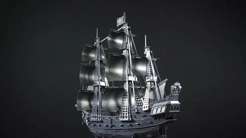 Puzzle Blackbeard's Ship Queen Anne's Revenge on a Black Background. Video stock 262631339