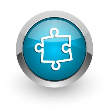 Puzzle blue silver metallic chrome border web and mobile phone icon on white  Stock Illustration