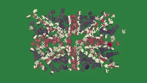 A puzzle with the british flag on it and green background red, white blue Stock Footage 335937986