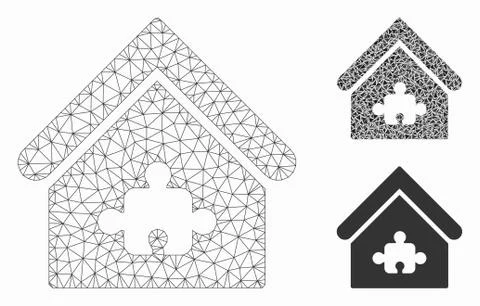 Puzzle Building Vector Mesh Wire Frame Model and Triangle Mosaic Icon Ilustración de archivo