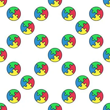 Puzzle Circle vector Jigsaw Puzzles colored round seamless pattern 스톡 일러스트