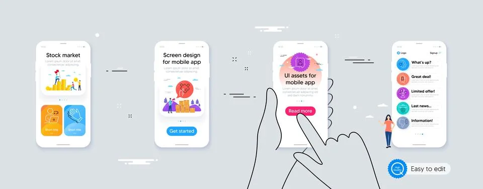 Puzzle, Clapping hands and Heart minimal line icons. For web application Stock Illustration