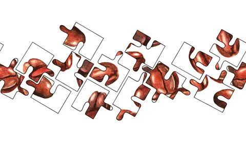 Puzzle. Coffee beans. Seamless pattern. Watercolor Stock Illustration