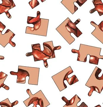 Puzzle. Coffee beans. Seamless pattern. Watercolor Stock Illustration