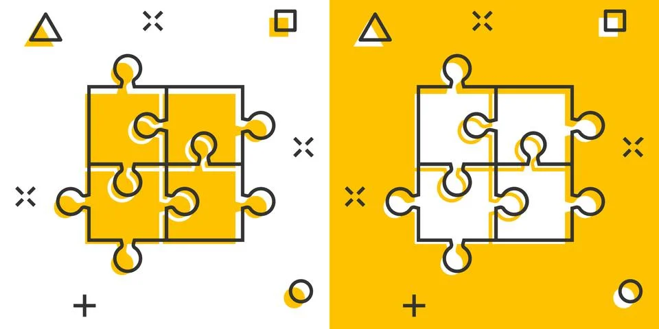 Puzzle compatible icon in comic style. Jigsaw agreement vector cartoon illust Stock Illustration
