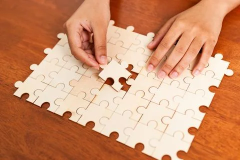 Puzzle completion challenge home image indoor close-up problem-solving fun Stock Photos