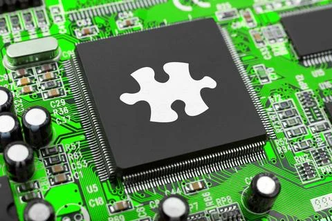 Puzzle on computer chip Puzzle on computer chip - technology background Co... Stock-Fotos
