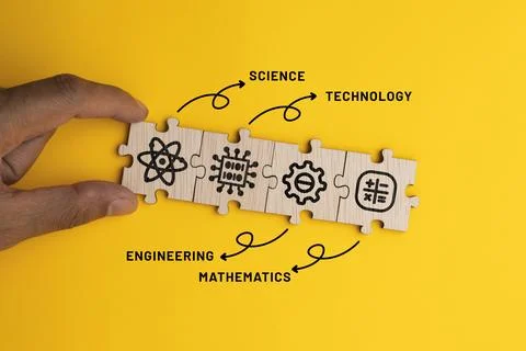 Puzzle connection with STEM icon. science, technology, engineering, mathema.. Stock-Fotos
