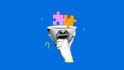 Puzzle connects inside the head. Question and answer, quiz Stock Footage 331425696