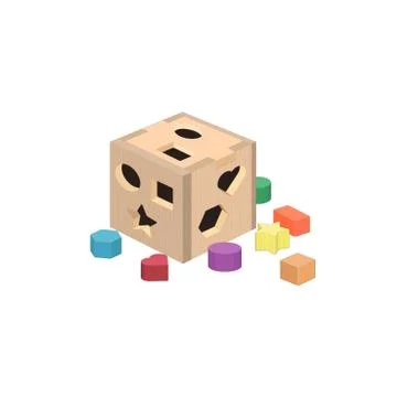 Puzzle cube, sorting shapes toy. Early education, children development. Kids Stock Illustration