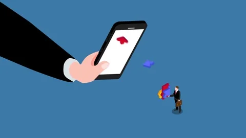 Puzzle elements fall from a smart phone - online business solution 3d anima.. Video stock 302533933