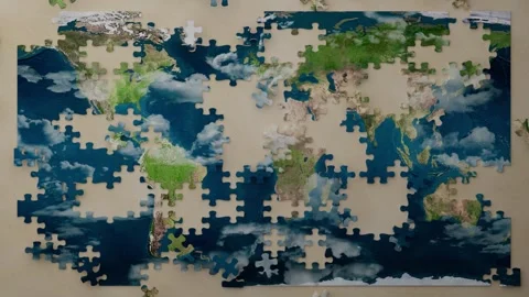 Puzzle elements make up world map - Movie. 3D illustration. Video stock 316223365
