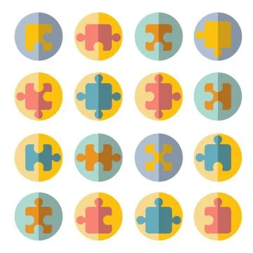 Puzzle flat icon set Stock Illustration