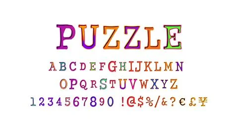 Puzzle font and numbers Stock Illustration