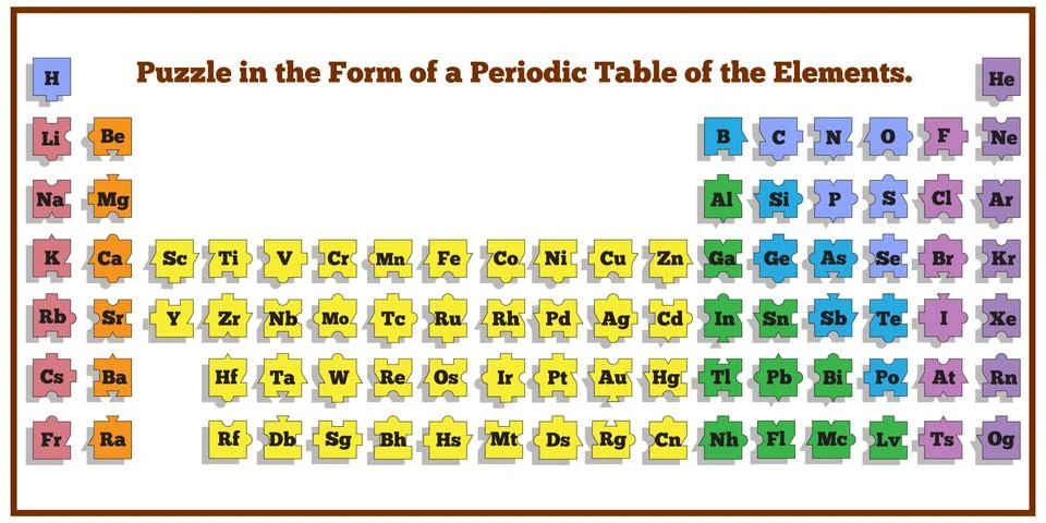 Puzzle in the form of a periodic table of elements. イラスト素材