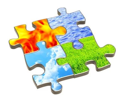 Puzzle with four elements of nature Stock Illustration
