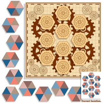 Puzzle game  with a background of gears. Stock Illustration