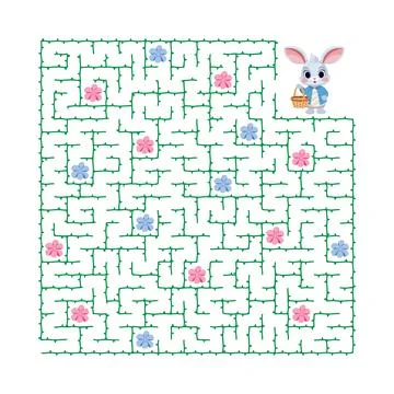 Puzzle game. Help the Bunny pick flowers and get out of the maze. Stock Illustration