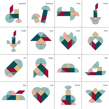 Puzzle game Leaf. Schemas with different objects. Stock Illustration