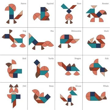 Puzzle game Leaf. Schemas with different animals. Stock Illustration