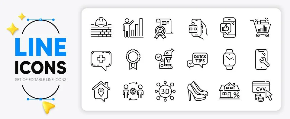Puzzle game, Web3 and Build line icons. For web app. Vector Stock Illustration