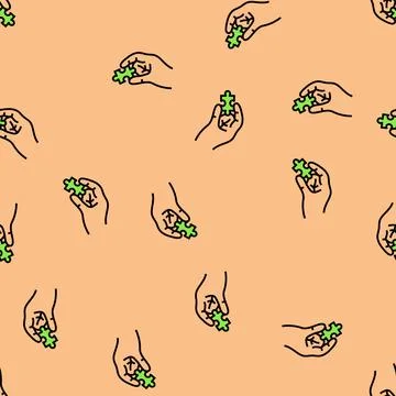 Puzzle hand jigsaw vector seamless pattern Stock Illustration