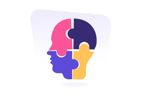 Puzzle head silhouette neurology concept. Personality development, self impro Stock Illustration
