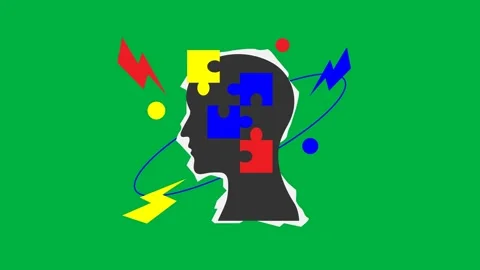 Puzzle in Human Head Creative Thinking Motion Graphic Element Animation Stock Footage 345512536