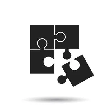 Puzzle icon. Flat vector illustration. Puzzle game sign symbol with shadow on Stock Illustration