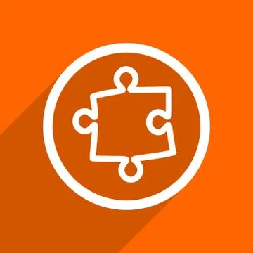 Puzzle icon. Orange flat button. Web and mobile app design illustration Stock Illustration