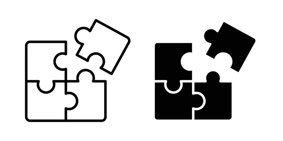 Puzzle icon solid, line, and editable vector set. Stock Illustration