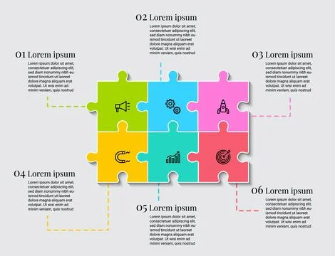 Puzzle infographic six step process Stock Illustration