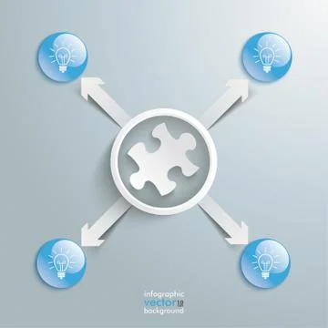 Puzzle infographic white ring 4 blue buttons bulbs Stock Illustration