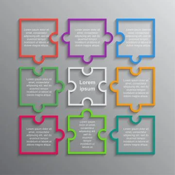 Puzzle. Infographics. Rectangle 9 Steps Puzzle. Stock Illustration