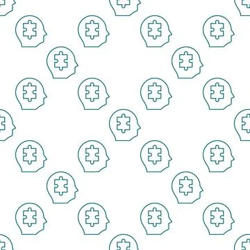 Puzzle inside Human Head vector Jigsaw Puzzles thin line seamless pattern Stock Illustration