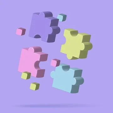 Puzzle jigsaw elements, incomplete data concept. Puzzle pieces icons flying. 3d Stock Illustration