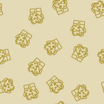 Puzzle jigsaw hand line vector seamless pattern Stock Illustration