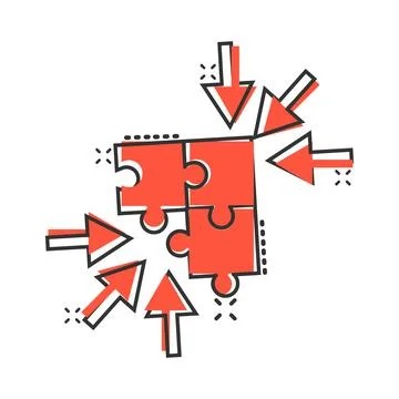 Puzzle jigsaw icon in comic style. Solution compatible cartoon vector illustr Stock Illustration
