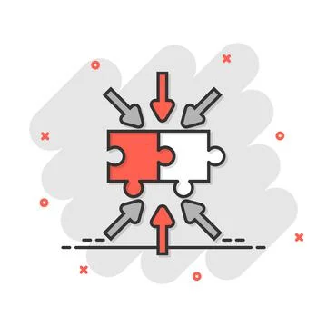 Puzzle jigsaw icon in comic style. Solution compatible cartoon vector illustr Stock Illustration