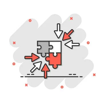 Puzzle jigsaw icon in comic style. Solution compatible cartoon vector illustr Stock Illustration