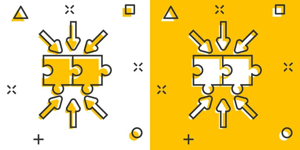 Puzzle jigsaw icon in comic style. Solution compatible cartoon vector illustr Stock Illustration