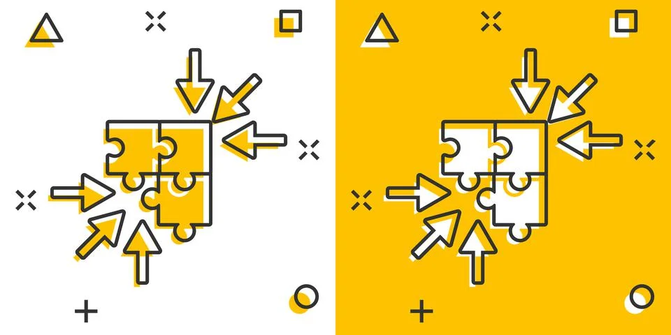 Puzzle jigsaw icon in comic style. Solution compatible cartoon vector illustr Stock Illustration